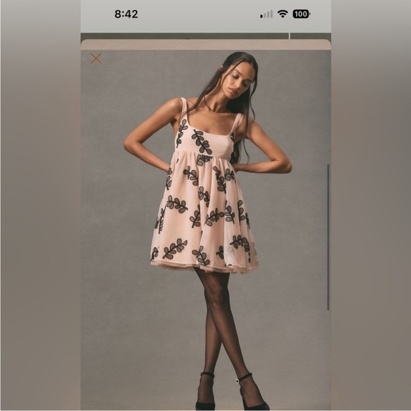 Anthropologie Square Neck Tulle Babydoll Dress - Picture 2 of 6